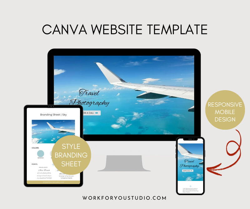 Canva website template for travel theme